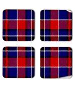 Whats Your Kick Dark Blue And Red Check Pattern Design Printed Set of 4 Coaster With Metal Stand