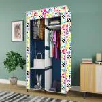 Eco Shopee Collapsible Wardrobe Portable Cloth Rack Storage Organizer Shelves Non Woven Fabric and PP Plastic Storage Unit for Clothes Printed Almirah (Self Assemble) 2004-1 Dog Blue