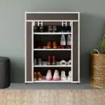 Maison & Cuisine Printed Shoe rack Multipurpose Collapsible Cabinet Rack Storage Organizer Foldable Almirah Non-Woven Laminated Fabric 4 Shelves , 1 Side Pocket