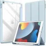 ProElite Smart Flip Case Cover for Apple iPad 10.2 inch 2021 9th/8th/7th Gen, Clear Soft Back with Pencil Holder, Haze Blue