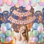 Bubble Trouble Pastel Rubber Balloons Decoration Kit Banner, Fairy Lights, Star, Glue Dot Balloon (Pack Of 40)