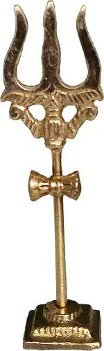 by NARMADESHWAR SHIVLING- Brass Damru Trishul On Stand for Shiva Golden Traditional Trident Bholenath Trishul Stand for Home Puja Ghar Hindu Pooja for Mandir Shivam VASTU Kala SHIVLING Art
