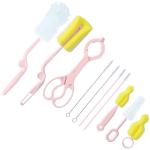Bembika Plastic Pink Yellow Feeding Bottle Cleaning Brush Set (Pack Of 10)