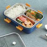 SELOVIA 3 Compartment Leakage Proof, Removable Plat, Stainless Steel Thermoware Lunch Box With Spoon ( Blue, Pack Of 1 )