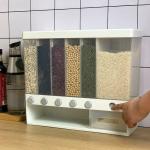 THW Wall-Mounted 6-Grid Dry Food Cereal Dispenser Kitchen Storage Container Tank for Pulses, Cornflakes, Rice, Nuts, Candy, Coffee Bean, Snack, Grains