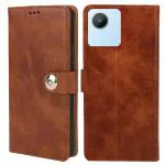Fastship Realme Narzo 50i Prime Flip Cover | Full Body Protection | Wallet Button Magnetic Closure Book Cover Leather Flip Case for Realme Narzo 50i Prime - Executive Brown