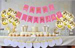 SV TRADERS Golden Colored Pre-Filled Confetti 5 Pieces and Pink Colored Happy Birthday Banner