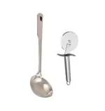 URBAN BUY Stainless Steel Kitchen Tools Chamcha With SS Pizza Cutter (Multicolour, Pack of 2)