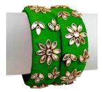 Aashirwad Traders Handmade Green Plastic and Silk Thread Kundan Bangle (Women) - 2.4 (set of 2)