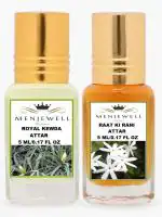 Menjewell Combo Pack Of 2PCs Attar(Royal Kewda 5Ml,Raat Ki Rani 5Ml) 10ML Attar Perfume (Floral)