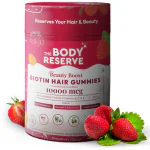 The Body Reserve Helps Beauty Boost Biotin Hair Gummies| Men & women | Biotin from Sesbania 10000mcg | with Zinc, Vitamin C, A, and E, Vegan, Gluten Free, for Healthier Skin, Hair, and Nails | Hair & Nail Vitamins | Strawberry Flavoured | 30 Gummies