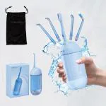 PORCLEAN NATURAL DISINFECTION WASH 301 PRO Water Flosser | Compact & Light Weight | 180 ml Tank Capacity with 3 Modes & 5 Nozzle Tips | 12 Months Warranty | Rechargeable & Water Proof Dental Flosser with Storage Bag, Blue
