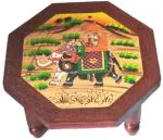 Honiluk Brown Wooden Stool Table Chowki Furniture Daily Use Solid Wood Side Table 15 inch