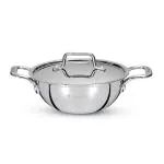 Bergner Tripro Triply Stainless Steel Kadhai with Stainless Steel Lid, 24 cm, 3.1 Liter, Induction Base, Silver