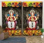 Dc Decastle 213 cm (7 ft) Polyester Room Darkening Door Curtain (Pack Of 2) (3D Printed, Ganpati Black)