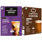 Colombian Brew 3 in 1 Vanilla Caramel Café Latte, Instant Coffee Premix, Christopher Cocoa Hot Cocoa Mix, 10 Sachets Box Each