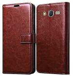 UNILORD Samsung J7 Brown Faux Leather Holster Shock Absorbing Mobile Flip Cover