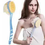 Homeleven 2 in 1 Bath Body Brush with Soft Loofah and Bristles, Back Scrubber with Curved Long Handle Double Sided Shower Brush Body Cleaning Brush, Loofah Brush (Pack of 1 - Random Colour)