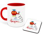 Whats Your Kick Let the Adventure Begin Printed Red Ceramic Coffee Mug with Coaster 325 ML