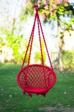 Patiofy Cotton Red Round Swing Chair with Hanging Kit, Swing for Home, Jhula