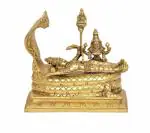 Idol Collections Gold Brass Lord Vishnu With Lakshmi Rest Upon Shesha Naag Golden Statue For Puja, 6 Inch