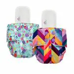 Mylo Essentials Floral Spring & Rainbow Reusable Cloth Diapers with Insert Pad (3-36 M) Pack of 2