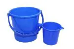HOMELAZA 2 Pieces Unbreakable Plastic Bathroom Bucket with Mug Set Bucket 5 liter & Mug 1000 ML -Blue-set of 2-SMALL