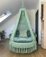 Saaz Balcony Swing in Bohemian Style with Iron Frame and Cotton Rope (Parrot Green)