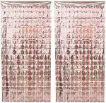 AMFIN (Pack of 2) Square Foil Curtains for Birthday Decoration Photo Booth Props Backdrop Baby Shower Bachelorette Party Decorations - Rose Gold