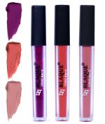 bq BLAQUE Matte Liquid Lipstick Combo of 3 Lip Color # 103-112-116 (Purple Affair, Dark Coral, Light Nude Brown, 12 ml)