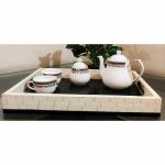 Akriti Brass Art Wares Wood and Pearl Seep Tray, Mother of Pearls Serving Tray, (LxBxH -41Mx30CMx5CM); Weight : Decorative Tray; Tray for Serving; Gifting