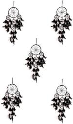 Ryme Black Zade 5 Ring Dream Catcher Wall Hanging For Home Office Wool Dream Catcher - 5 Inch (Pack Of 5)