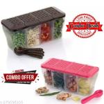 PLANCK Pack Of 2 Piece, 4 Section Kitchen Storage Container (Brown, Pink)