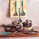 Vinod Supreme Non-Stick 12Pc Cookware Set- Tawa,2-Frypans,Kadai,Casserole,Saucepan,Tadkapan,5-Spoons