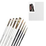 KAMAL Acid Free withe and Black Flat and Round Brush with Canvas Board