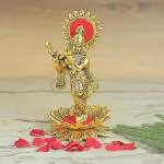 Dvm Brass Home Decor Krishna Playing Flute On Kamal Flower For For Vastu, Home,Temple,Office