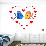 StickMe Multicolor Vinyl Kissing Fishes Love Heart Creative Colorful Wall Sticker