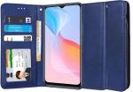 Unistuff Faux Leather Back Case Flip Cover for Vivo Y21s with ID Card Slot | Foldable Kickstand | 2 Card Slot | 1 Cash Slot - Executive Blue, 65218