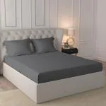 Pizuna Dark Grey Cotton, Sateen Weave Super King Size Bedsheet, 110 X 110 Inch With 2 Pillow Cover