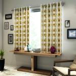 Divine Casa Expression Yellow & Brown Polyester Window Curtains 152 x 119 cm (Set of 2) EXW139