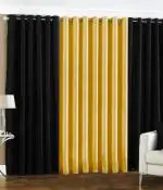 Indian Online Mall Polyester Black, Yellow Plain Window Curtain Set - 5 Feet X 4 Feet (Set Of 3)-