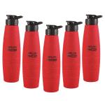 Nirlon Eco Red & White Spatter Stainless Steel Water Bottle with Sipper Cap 1 L (Set of 5)