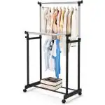 MADHAV Double Pole Portable Clothing Hanging Garment Rack Laundry Drying Hanger with Wheels Steel Pole Telescopic Clothes | Fordable Single and Stand for Indoor Outdoor