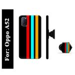 Mobi Elite Three Strip Printed Hard Back Cover Case with Mobile Holder, Pop holder, Pop socket for Oppo A52
