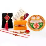 CRAFTAM Rakhi Gifts for Brother - 4 Rakhi Set, Marbal Pooja Plate, Greeting, Roli Rice Pack