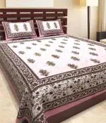 HOME@SHOP 100% Pure Cotton Jaipuri Print Double Bed Sheet with 2 Pillow Covers Pink (210X235)