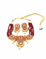 Bella Store Women Maroon Brass Handmade Meenakari Kundan Necklace Set