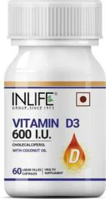Inlife Vitamin D3 600 IU Supplement With Coconut Oil Immunity& Bone Health- 60 Capsules (60 Capsules)