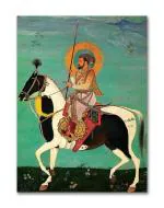 Tamatina Multicolor Rajasthani King On The Horse Traditional Art Canvas Painting - 36X27 Inch