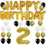 FANEX Solid Latex Black Gold White Balloon, Happy Birthday Banner Gold and 2 Number Foil Balloon